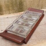 Vintage aperitif tray in oak and molded glass from the 50s