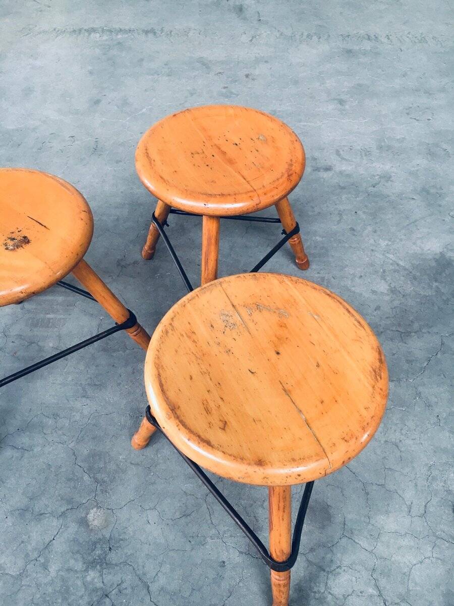 Industrial Low Tripod Stools, Belgium, 1950s, Set of 3