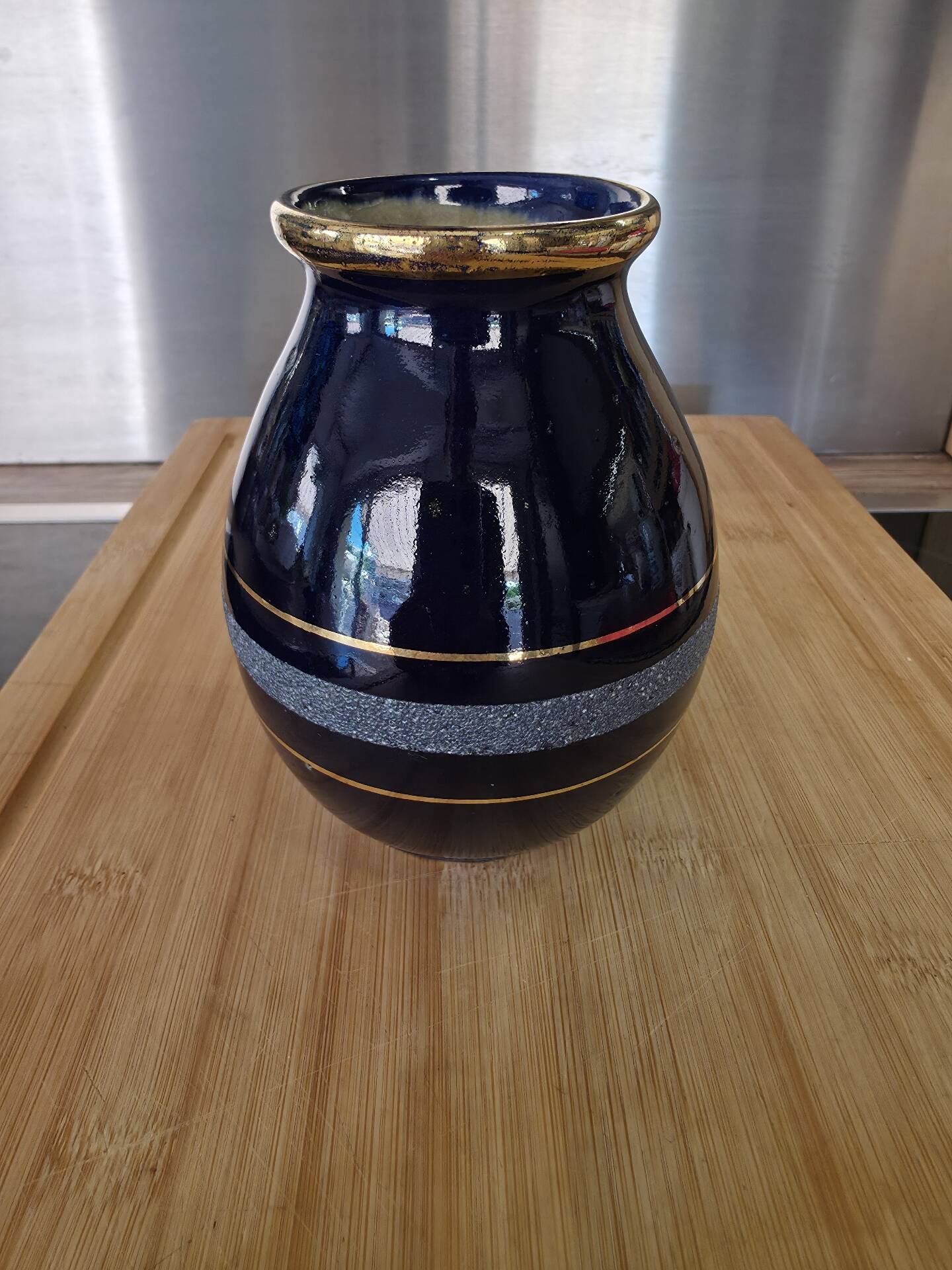Small Art Deco Cobalt Blue Vase Gold Signed JEB Circa 30/50
