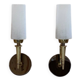 Pair of wall sconces brass tulip shade square frosted glass white