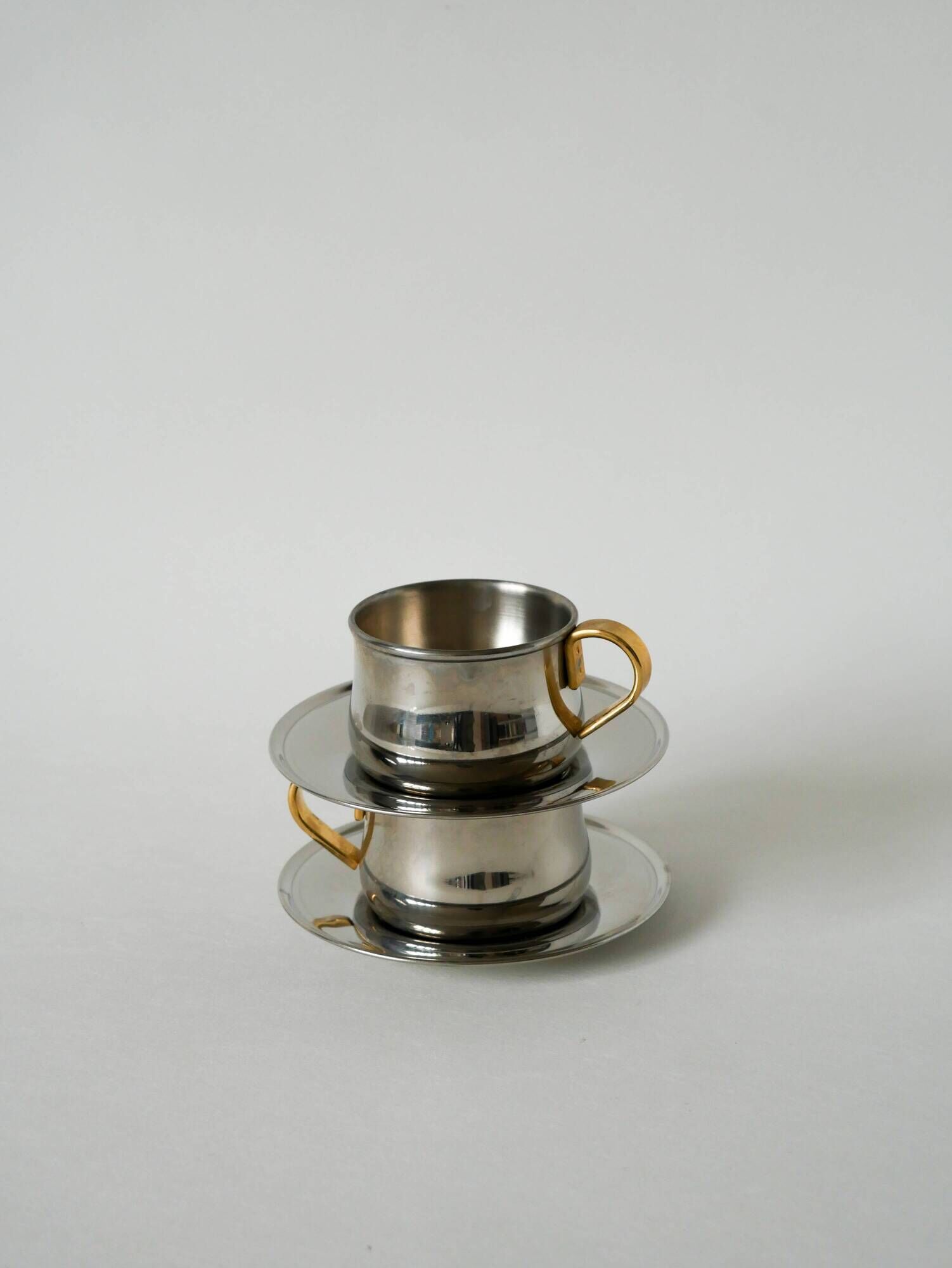 Duo of double-walled stainless steel espresso cups Made in Italy, Design 1970