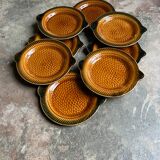 8 flat plates fish Sarreguemines in ochre glazed earthenware