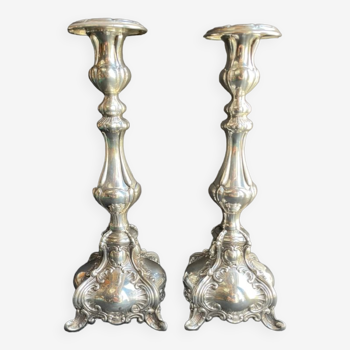 Pair of sterling silver candle holders - Hazorfim model Ben Yehuda Candle Legacy (S)