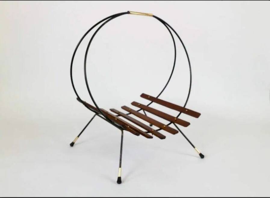 portariviste vintage legno metallo ed inserti in ottone