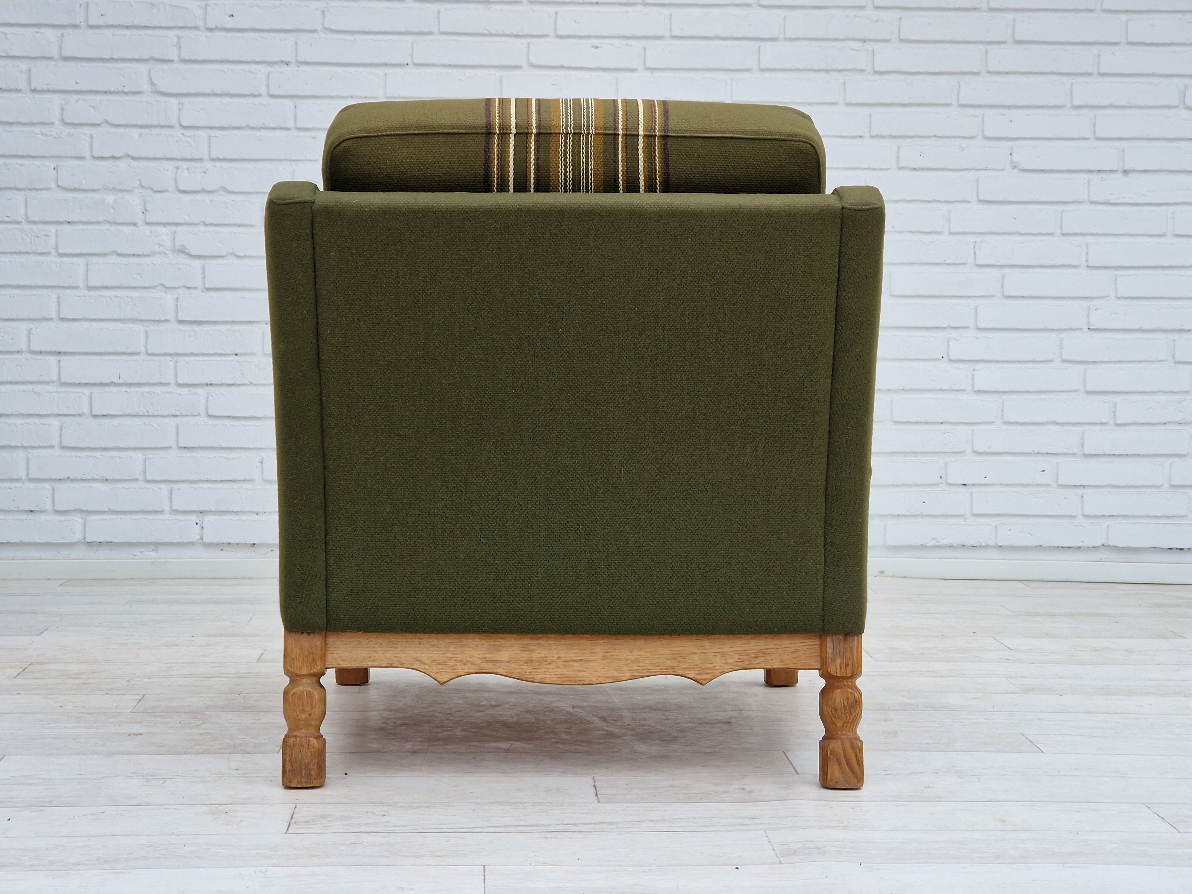 1970s, Danish design, lounge chair in green furniture wool, oak wood