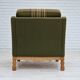 Fauteuil en laine verte et bois de chêne