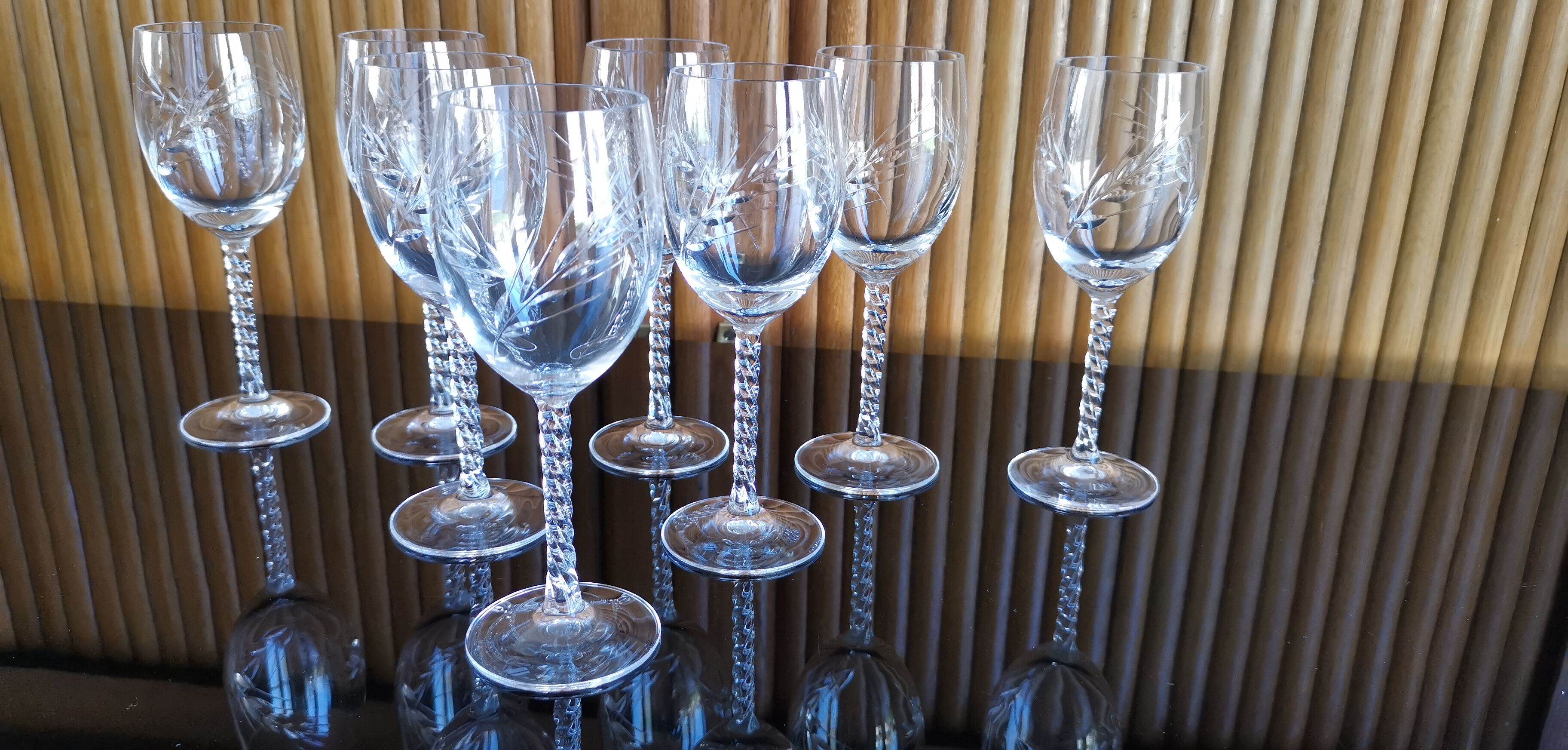 Lot 6 glasses of red wine crystal cut twisted foot Epis Cristal d'Arques