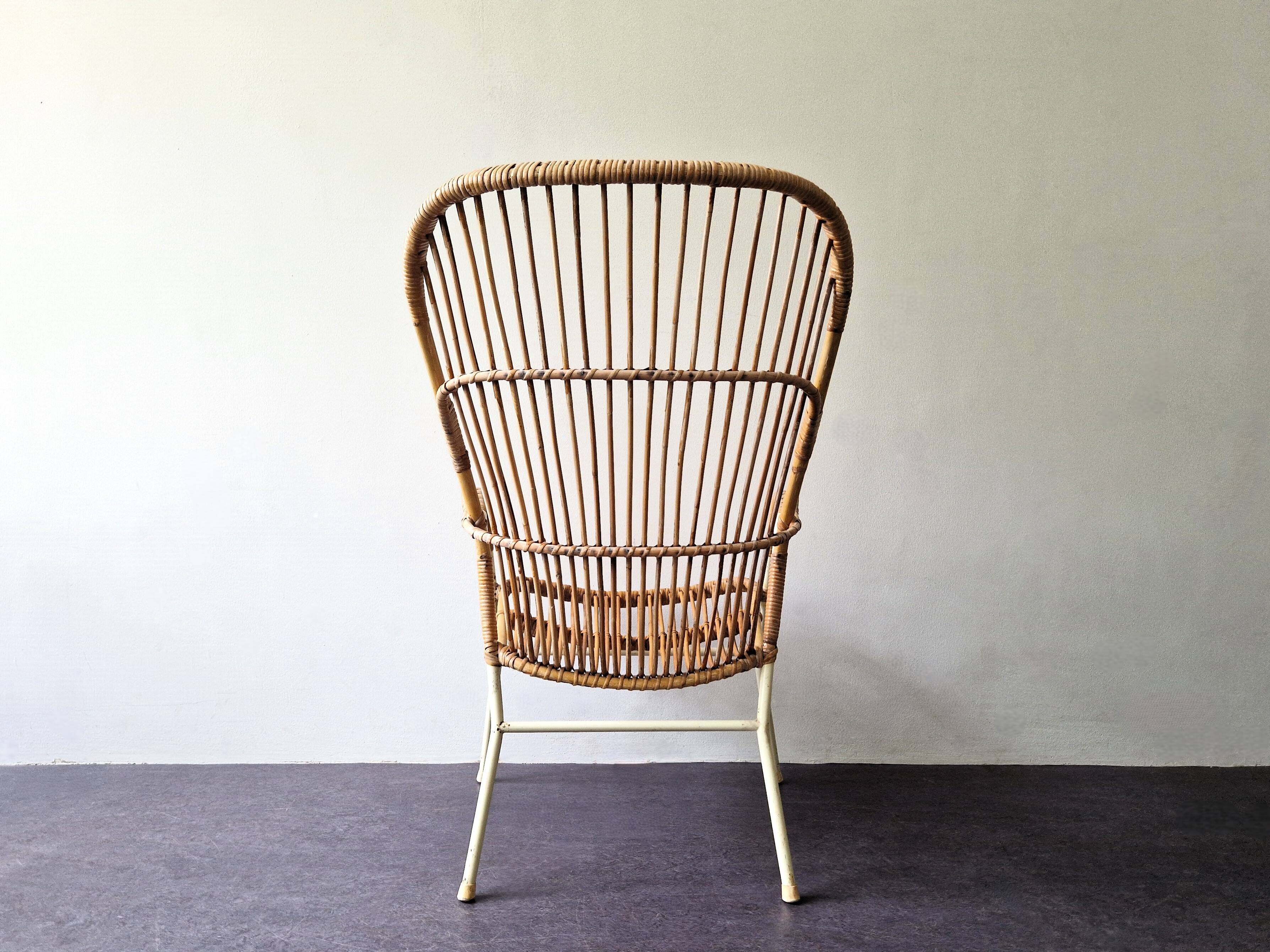 Rattan high back chair with white frame for Rohé Noordwolde, The Netherlands 1960's