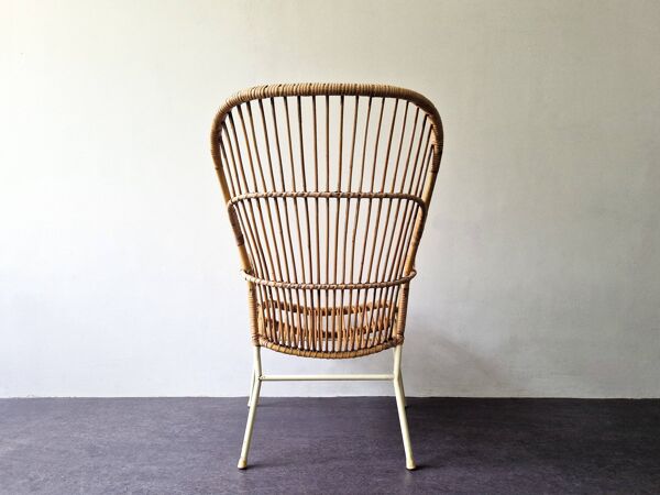 Chaise à dossier haut en rotin avec cadre blanc pour Rohé Noordwolde, Pays-Bas, années 1960