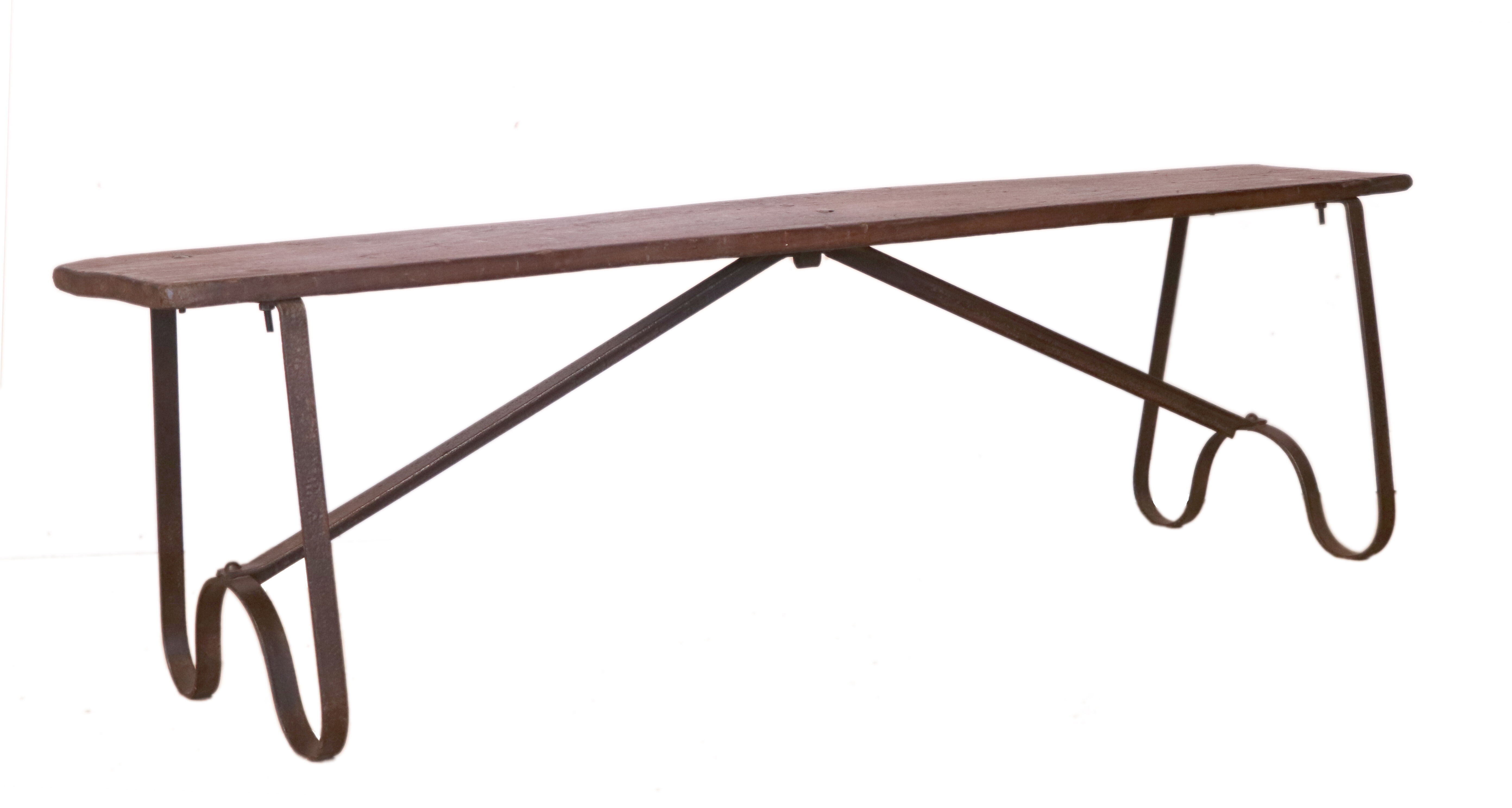 Old burmese teak bench and wrought iron base