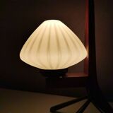 Vintage wooden tripod lamp with pleated glass lampshade, 1970