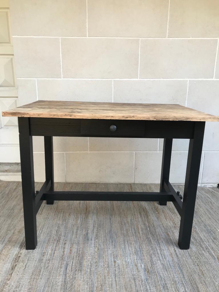 Old farm dining table, solid wood and black foot