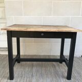 Old farm dining table, solid wood and black foot