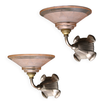 Pair of vintage Art Deco wall sconces from the 1930s.