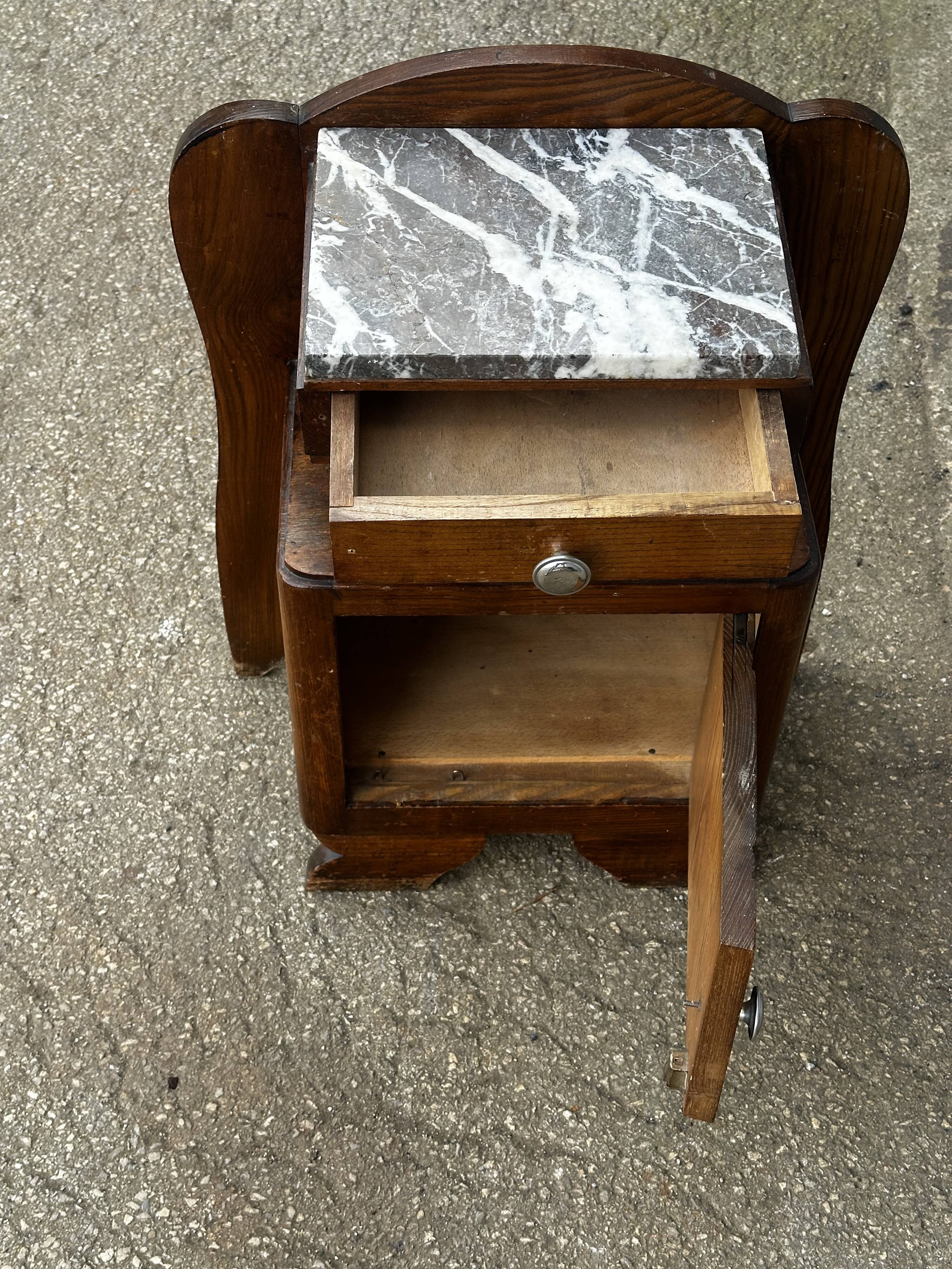 Art Deco bedside table in oak and marble