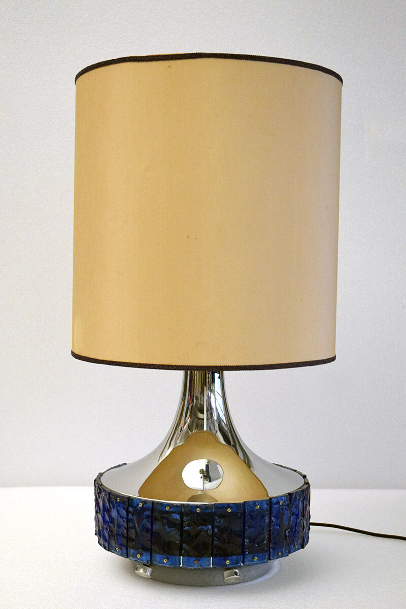 Large Italian Table Lamp with Hammered Glasses, 1970s
