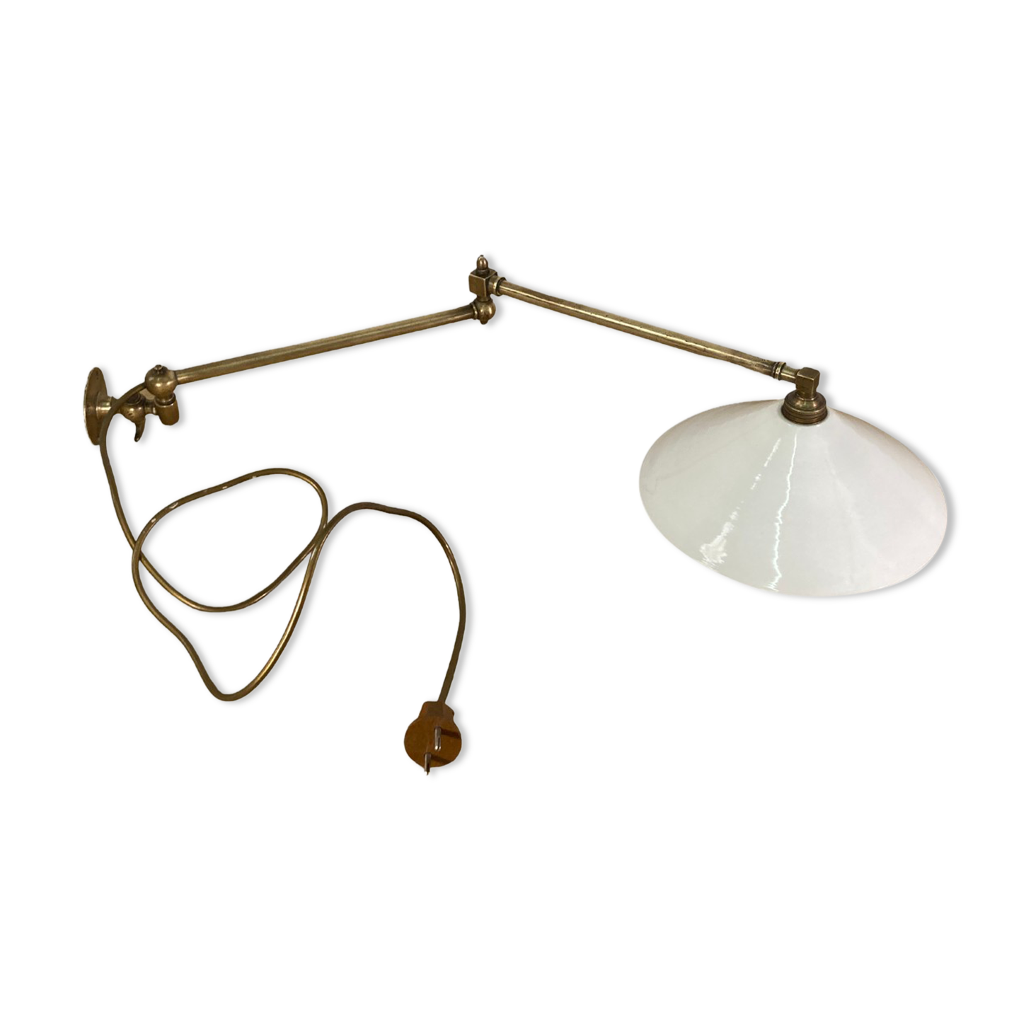 Brass and opaline art deco swing swivel wall lamp