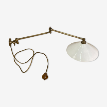 Brass and opaline art deco swing swivel wall lamp