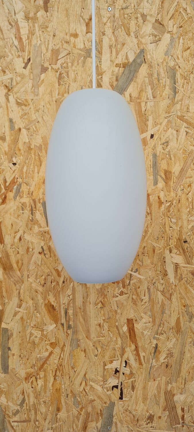 Oval pendant light in white opaline 1960