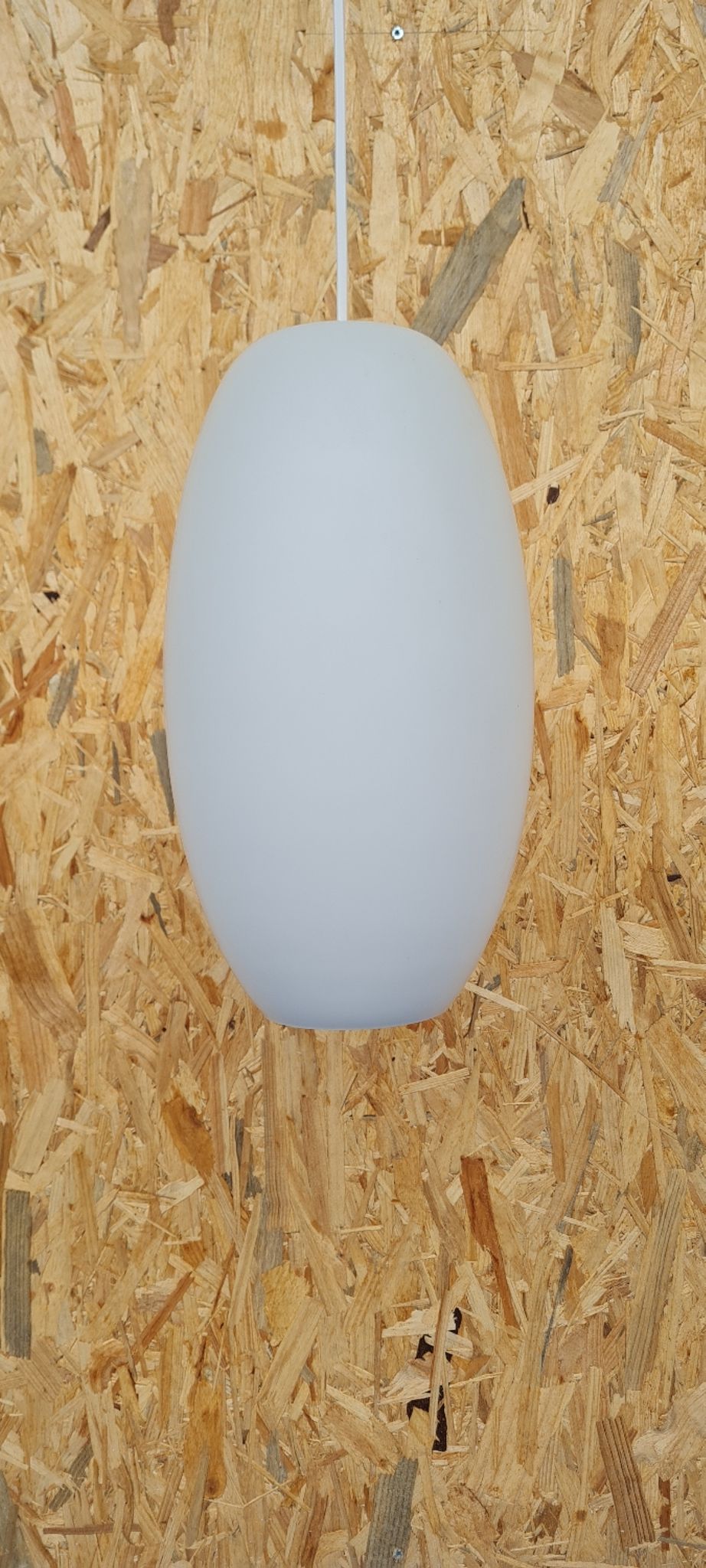 Oval pendant light in white opaline 1960
