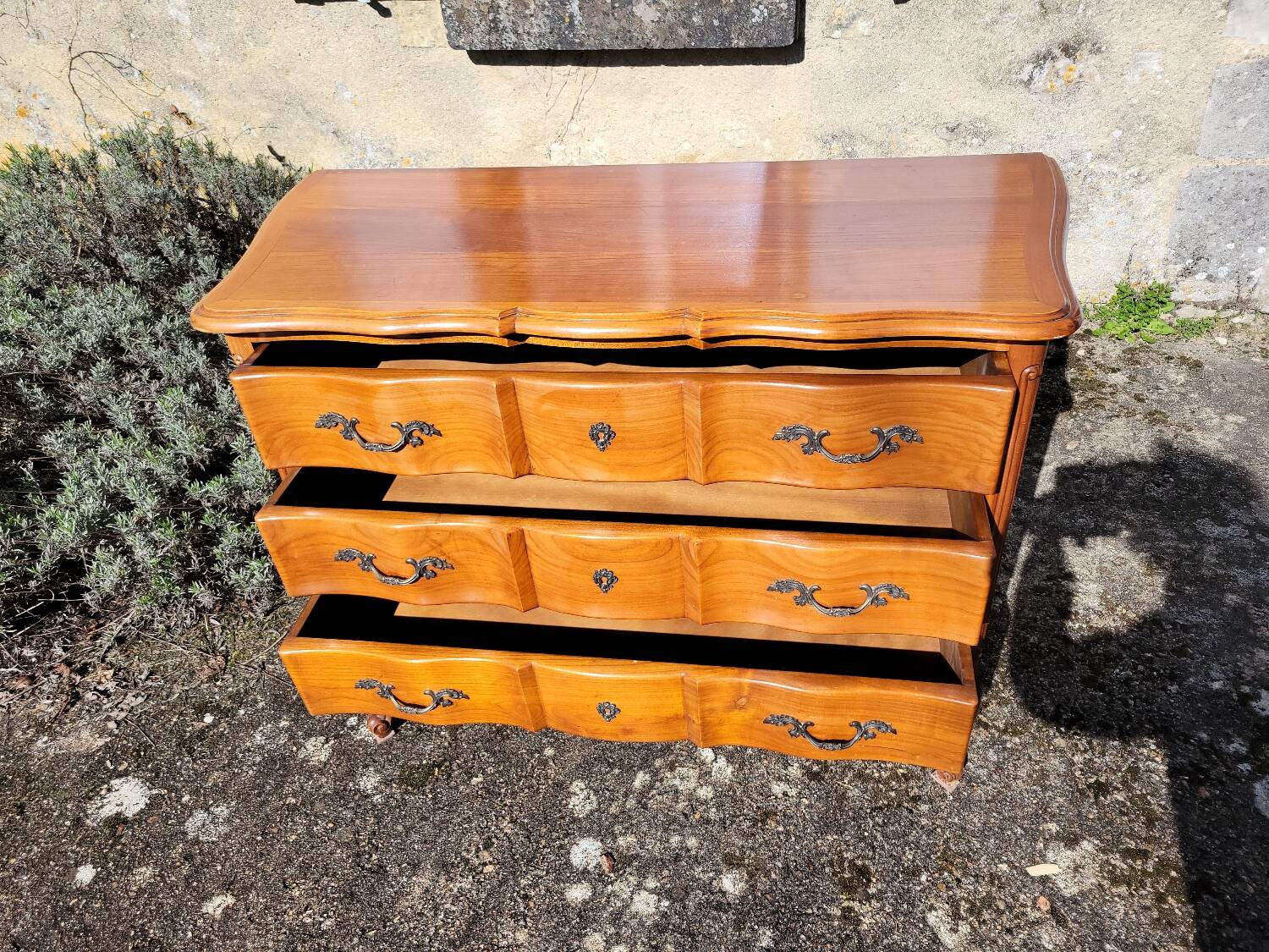 Louis XV style crossbow commode in cherry wood
