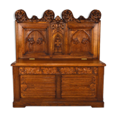 Gothic carved oak church chest bench, circa 1880