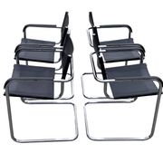 Set of 4 bauhaus cantilever chairs black leather and chrome design 80's
