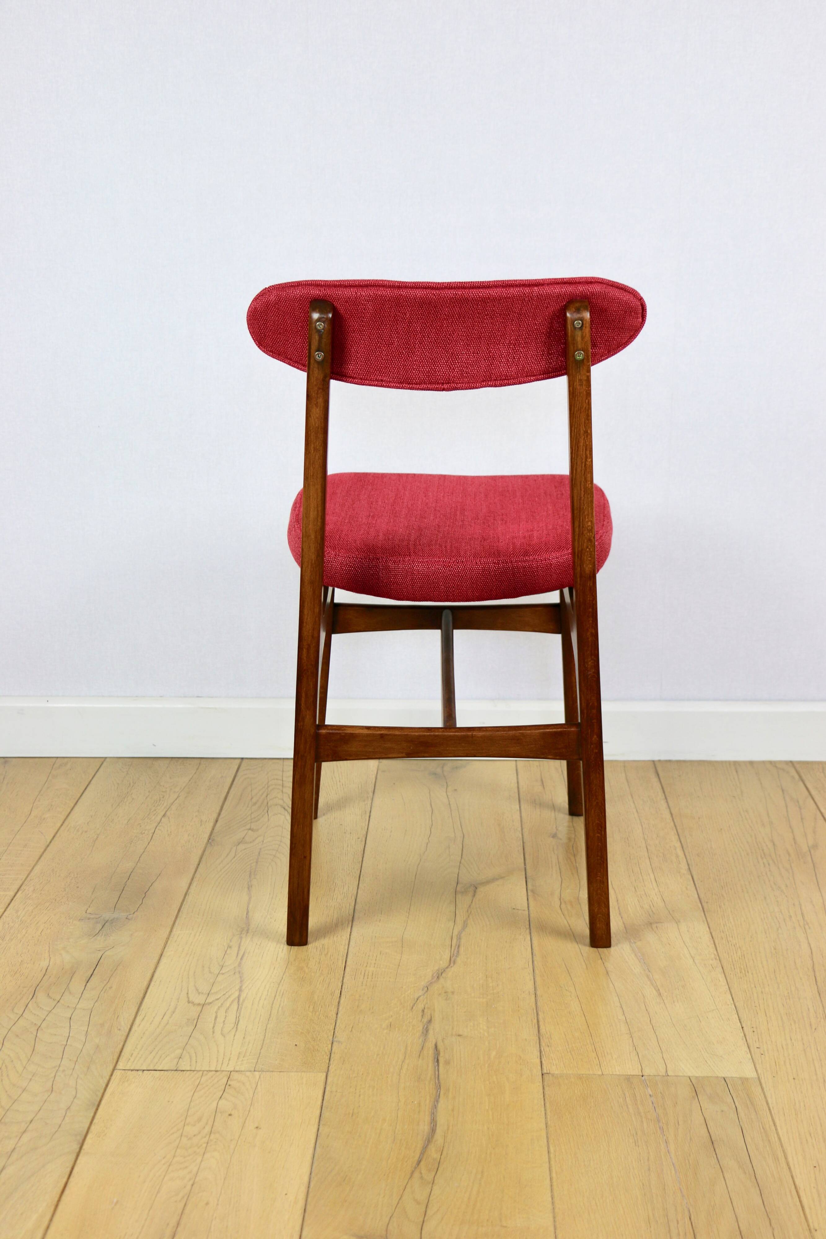 Vintage Hałas upholstered chair in raspberry strawberry vintage colour