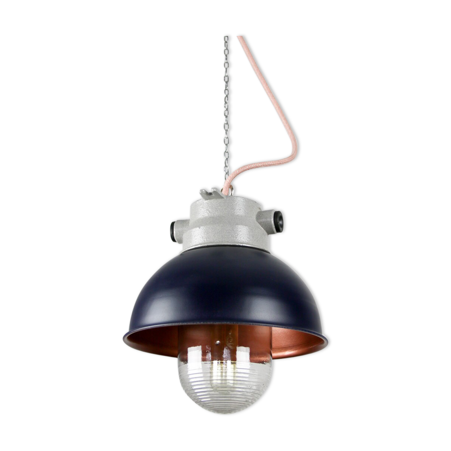 Dark purple industrial hanging light from TEP