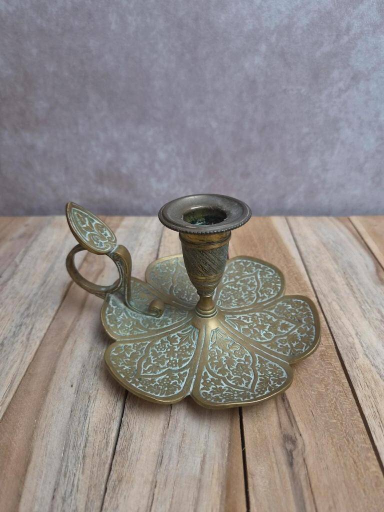 Antique brass candlestick La Ménagère Paris – floral decoration