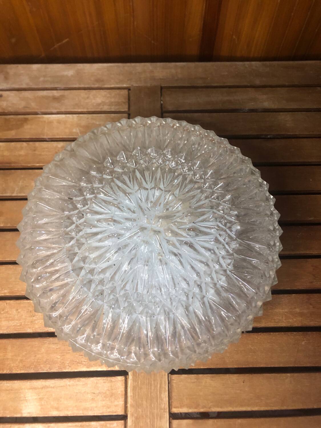 Old molded glass ceiling light + vintage metal support