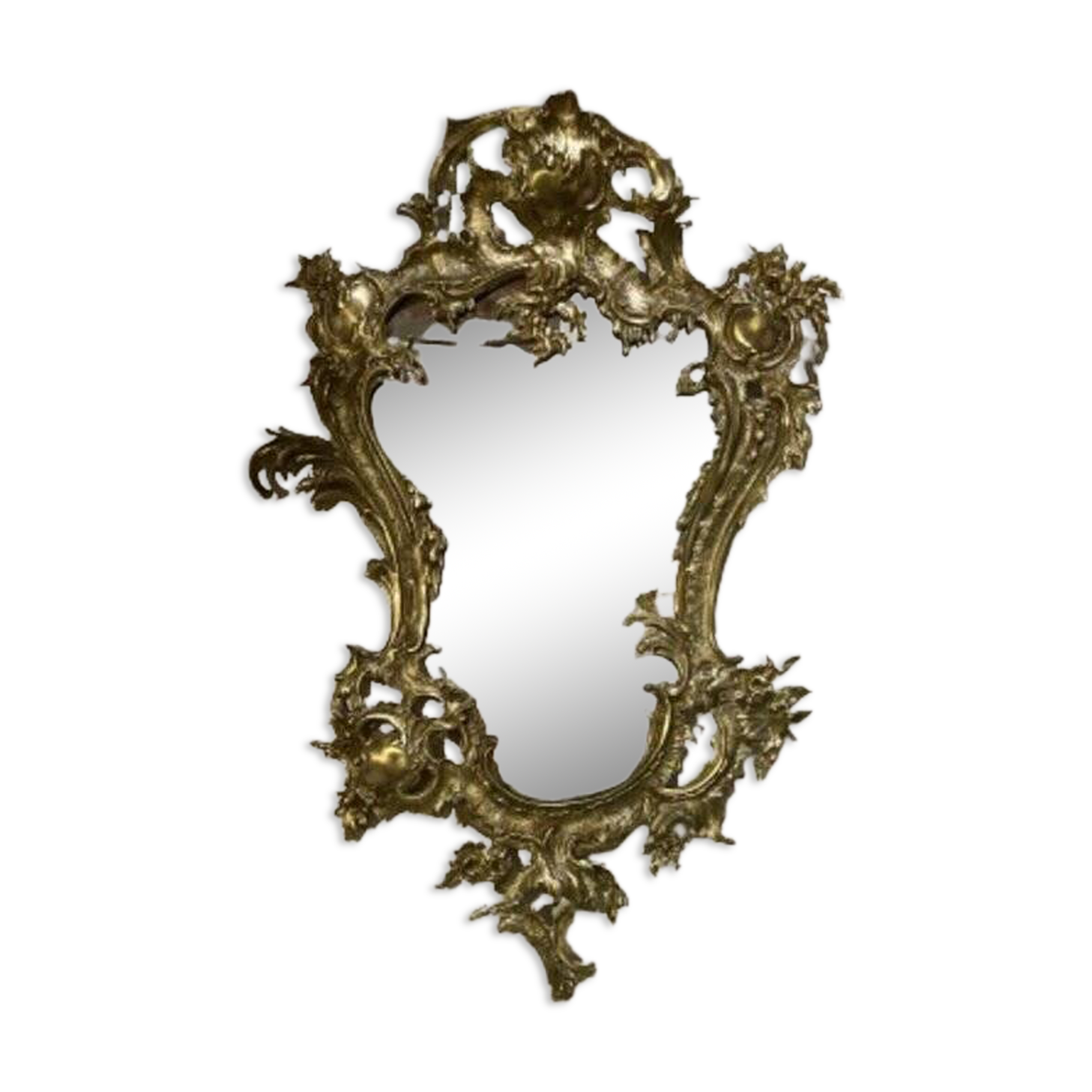 Console murale en bronze et miroir, années 60. Lot de 2