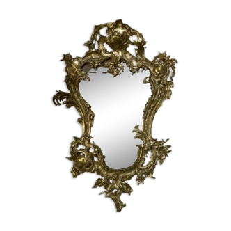 Console murale en bronze et miroir, années 60. Lot de 2