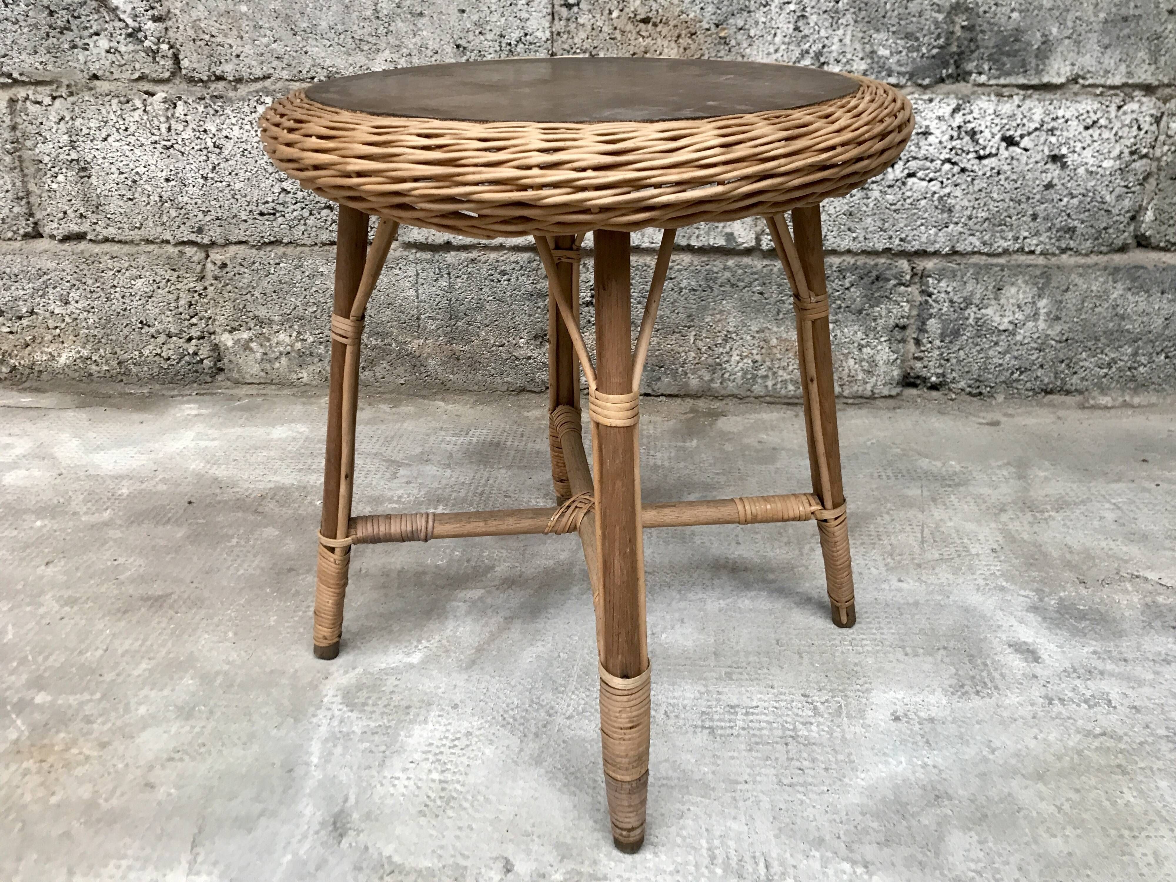 Guerdon vintage children's coffee table in rattan wit old rattan wicker bohemian 1950