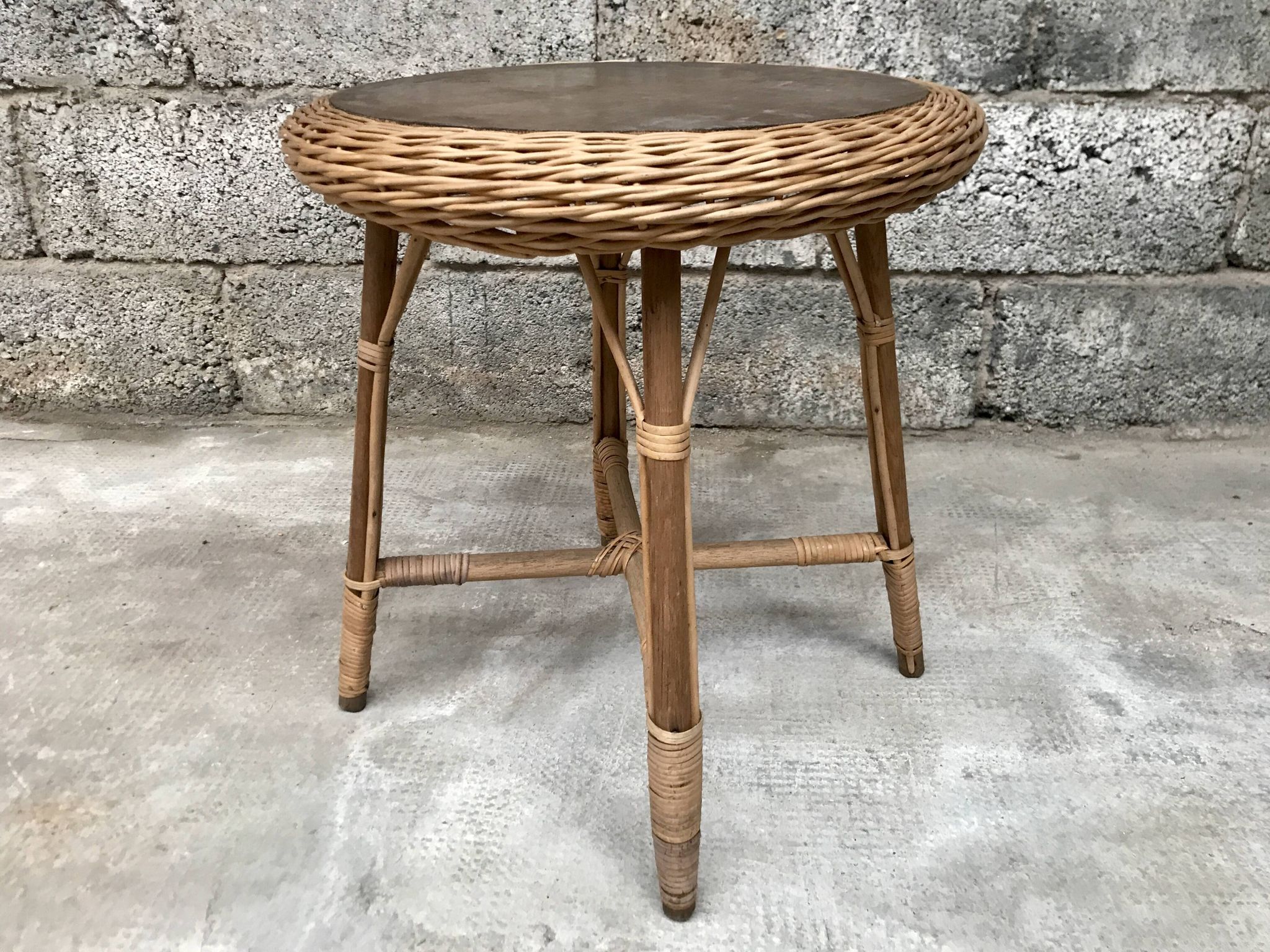 Guerdon vintage children's coffee table in rattan wit old rattan wicker bohemian 1950