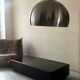 Vintage design coffee table in brown leather and black glass, Steiner France 1970.