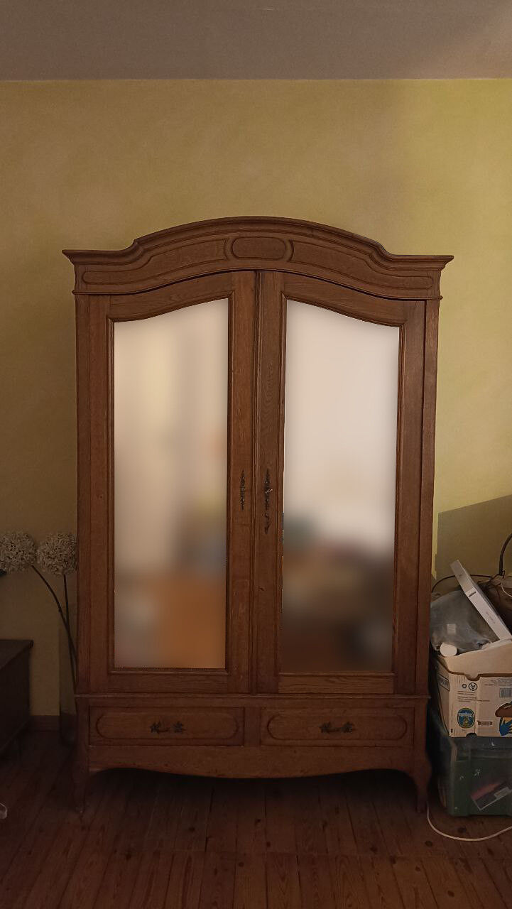 Antique oak wardrobe, 2 large mirrors