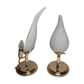 Pair of golden and opaline bedside lamps 1960