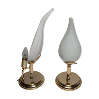 Pair of golden and opaline bedside lamps 1960