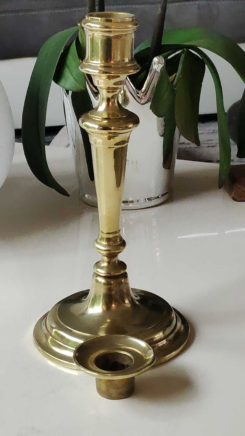 Antique torch candle holder, in polished brass, classic and refined