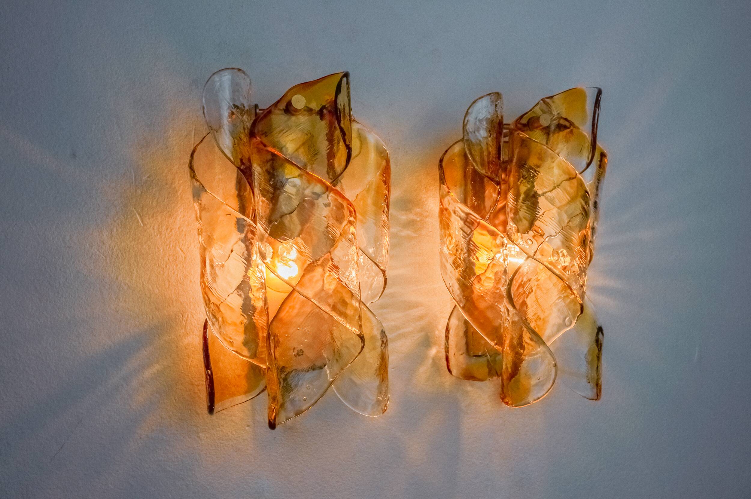 Pair of "Spirales" wall lights by Murano Mazzega, Italy, 1970