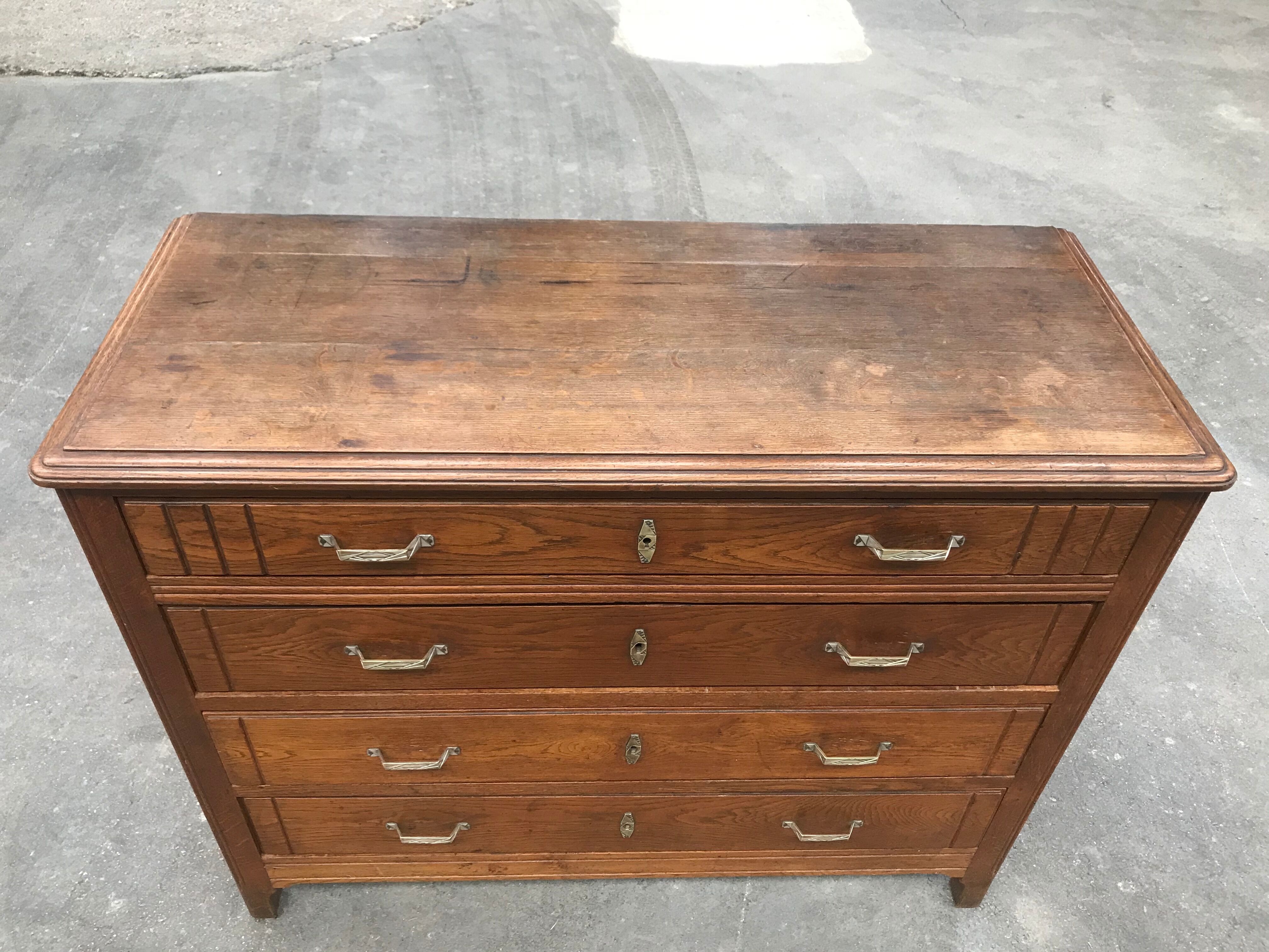 Art deco solid oak chest of drawers