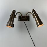 Appliques col de cygne orientables à double diabolo en laiton patiné, années 1950