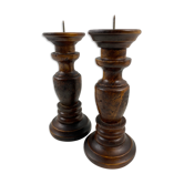 2 wooden candlesticks on 20cm feet