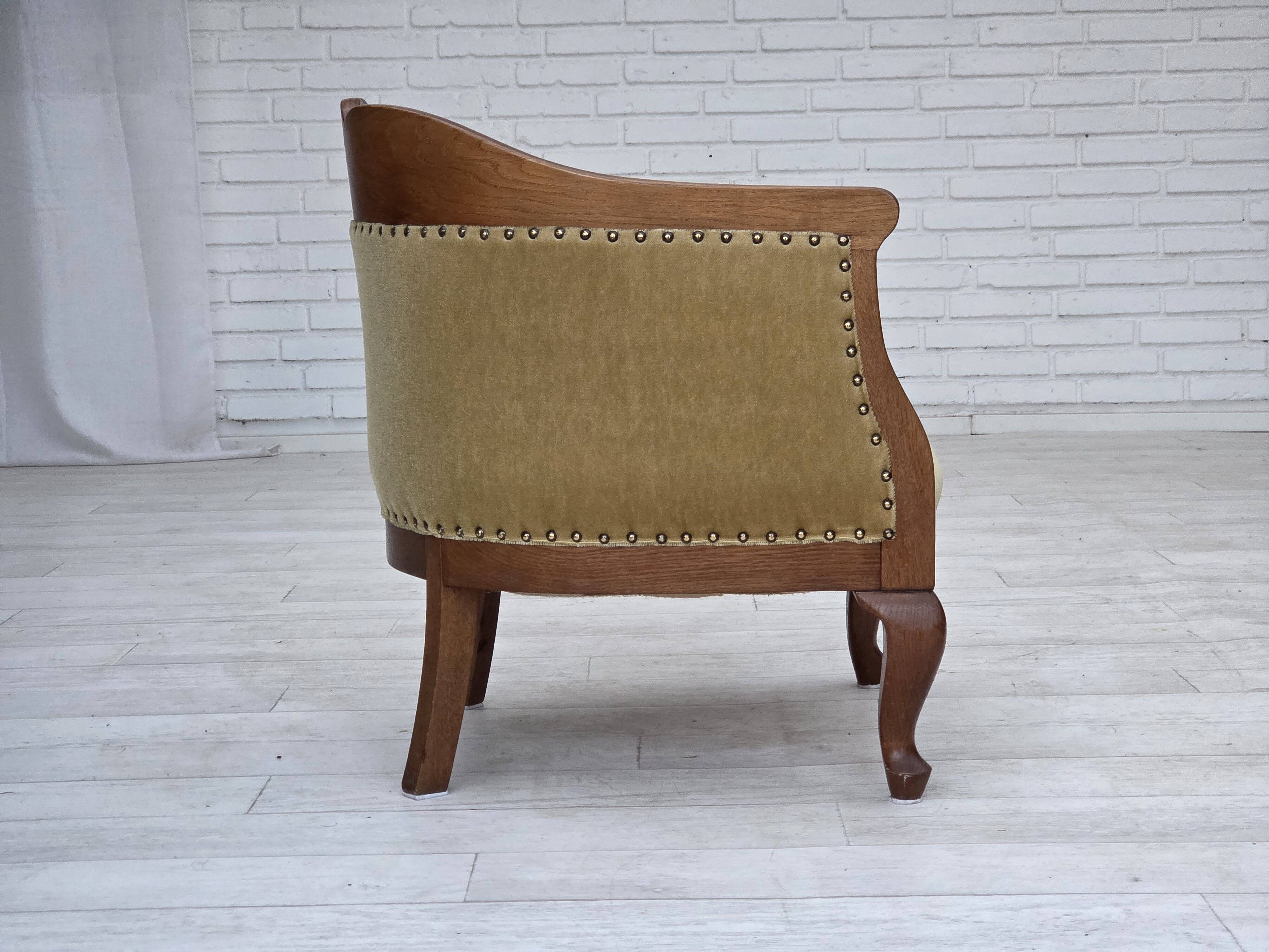 1960s, Danish side/children's armchair, light green furniture velour, oak w