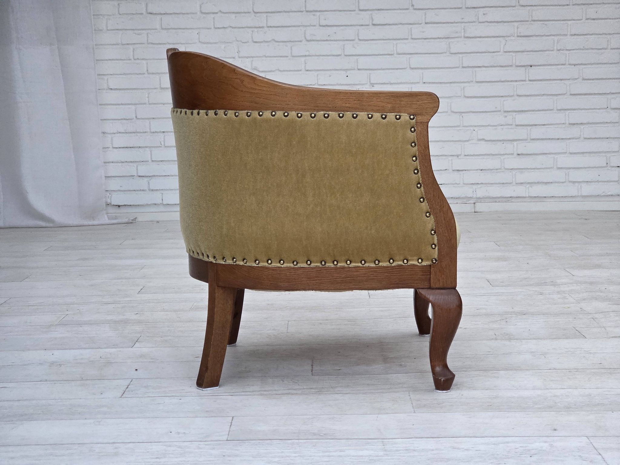 1960s, Danish side/children's armchair, light green furniture velour, oak w