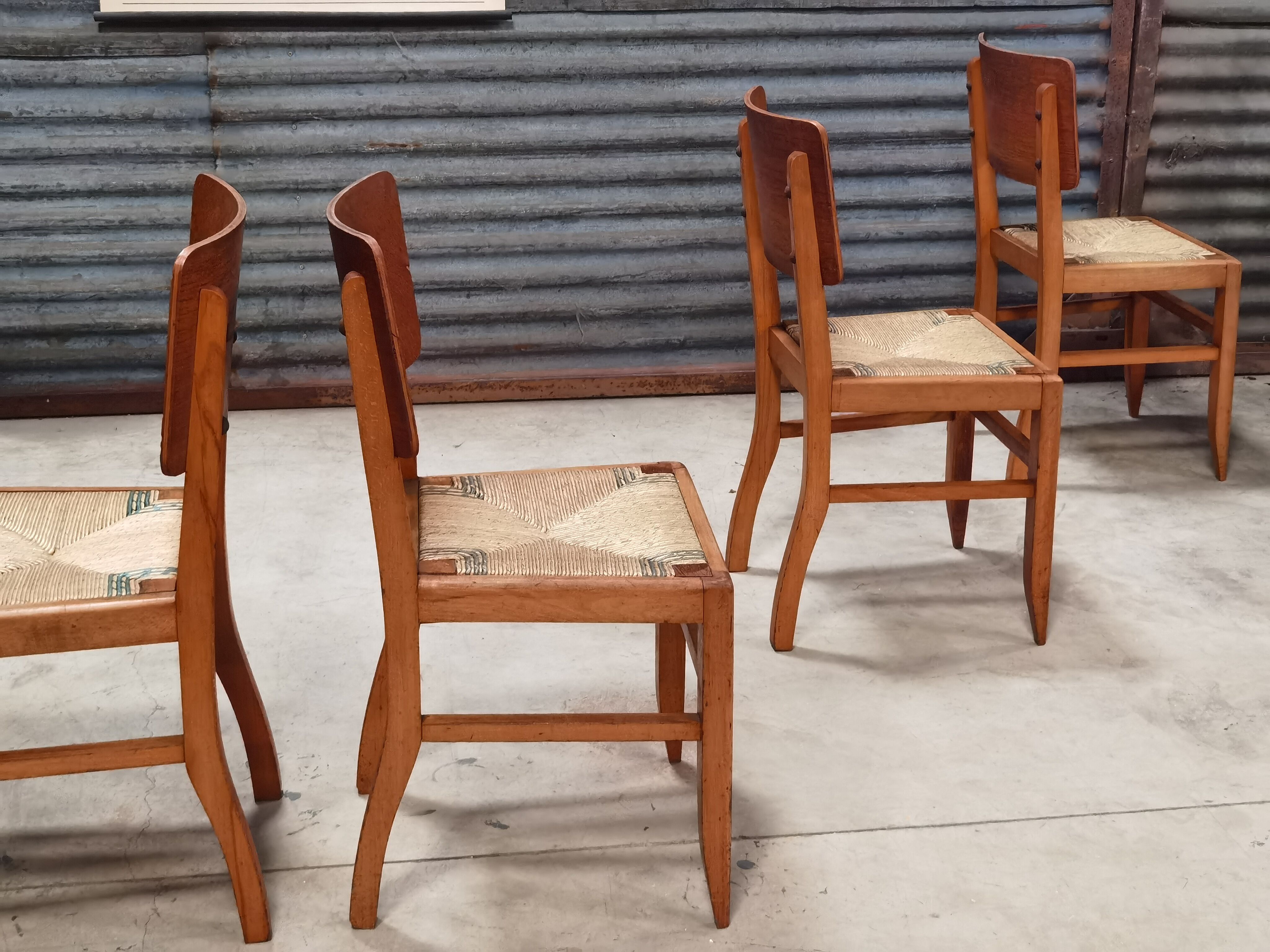 Set of 6 chairs straw wood reconstruction