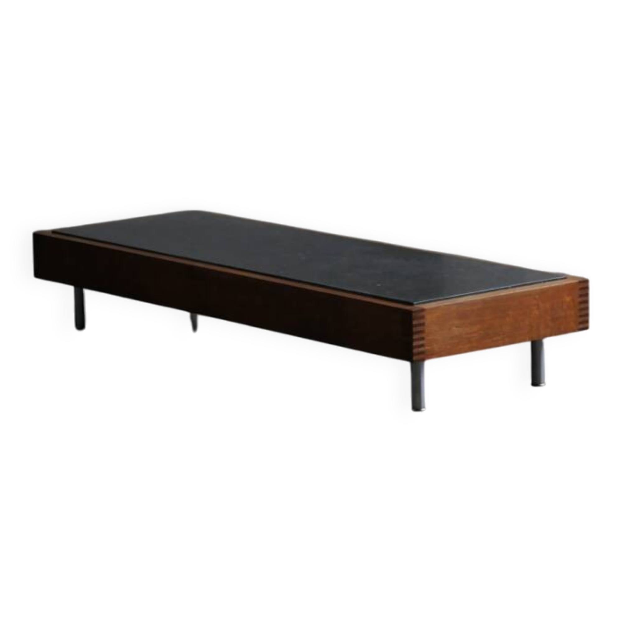 Belgian coffee table from the 80s, oak and blue stone from Belgium.