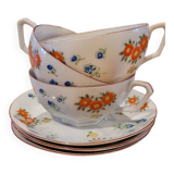 3 cups and saucers in fine porcelain