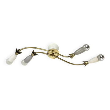 Unique 60 cm Large Ceiling and Wall Lamp in the Style of Gino Sarfatti, Brass with Floral Motif, Italy, 1950s